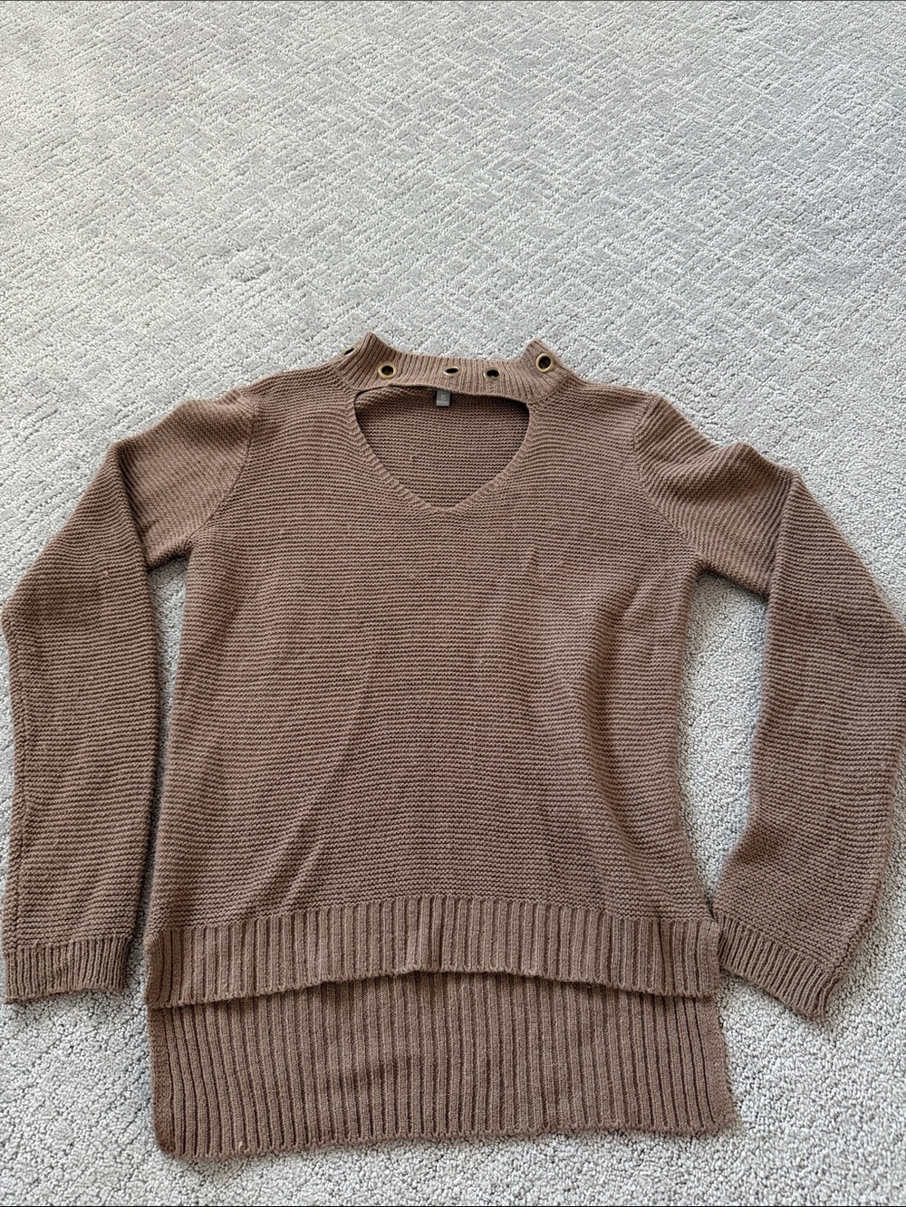 Charlotte Russe Brown V-Neck Sweater with Grommet Neckline